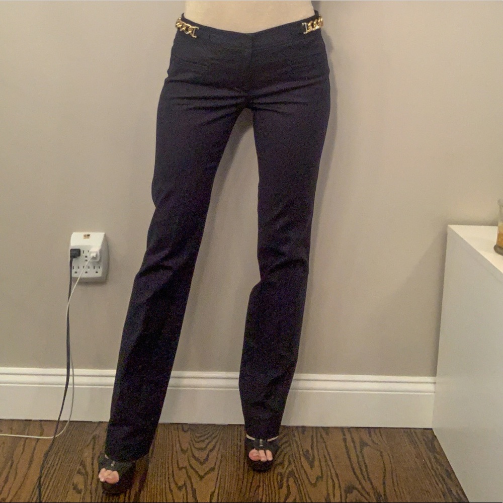 Navy Michael Kors Office Pants w Chain Detail